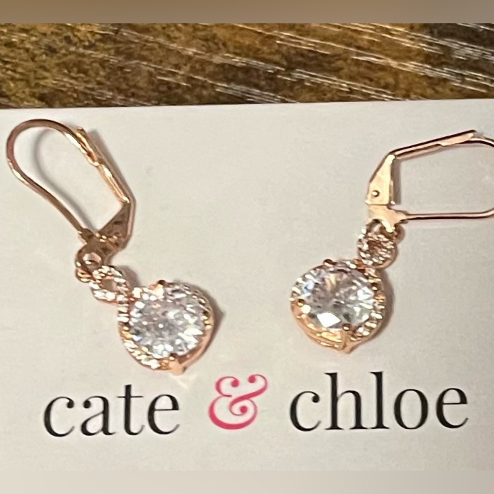 Cate & Chloe Rose Gold Halo Solitaire Drop Earrings - Perfect Mother’s Day Gift